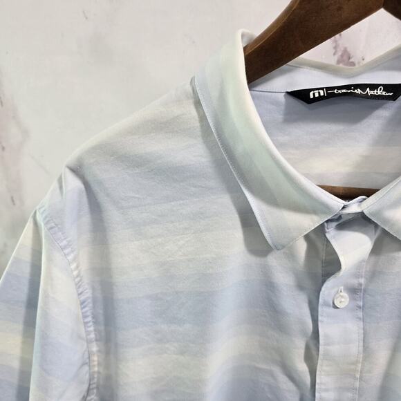 Travis Mathew Shirt Mens XL Blue White Striped Button Up Lightweight Short - Picture 2 of 11